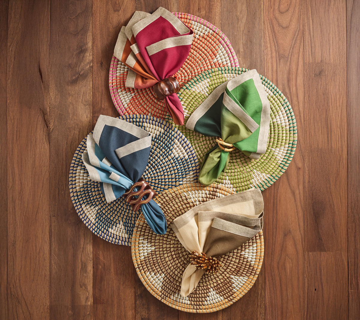 Bamboo Trinity Napkin Ring in Natural, Set of 4