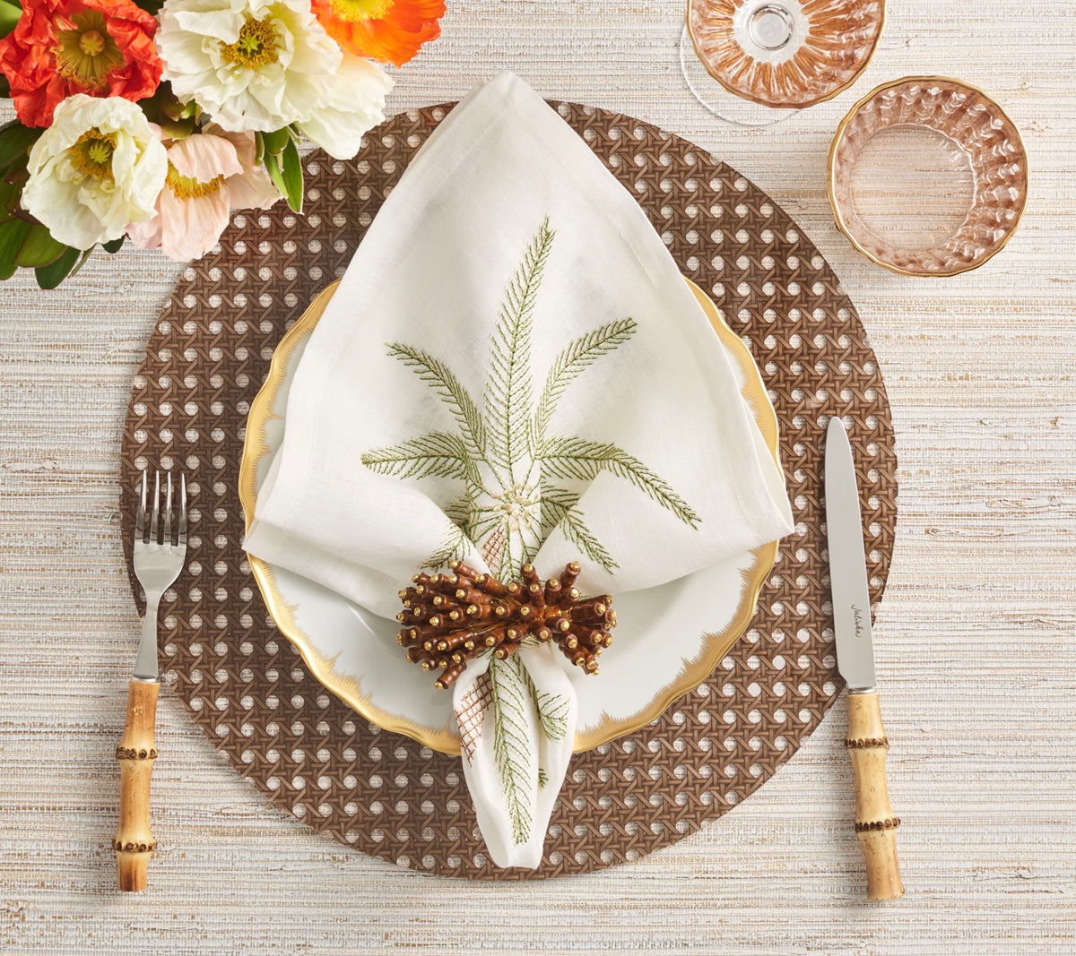 Royal Palm Napkin Ring in Brown & Gold, Set of 4
