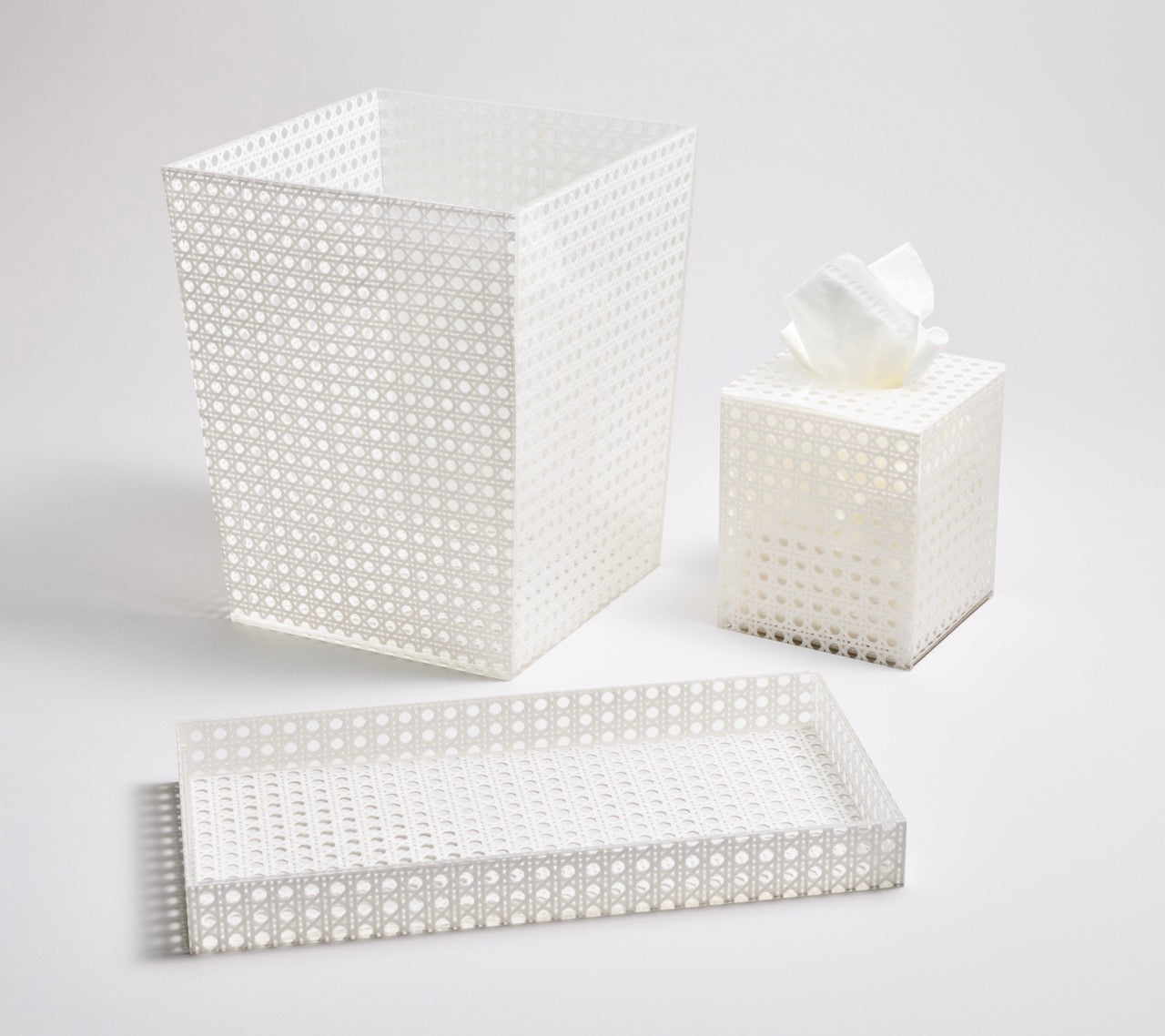 Reed Waste Basket in White