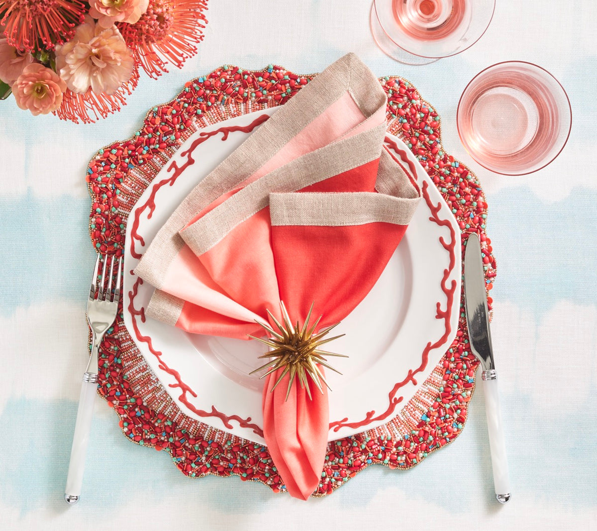 Reef Chic Placemat in White, Coral & Turquoise, Set of 2