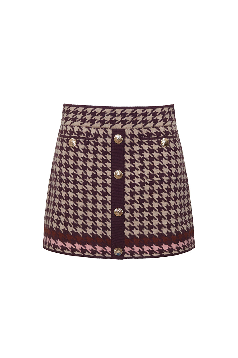 Lynne Mini Skirt in Houndstooth Multi Taupe