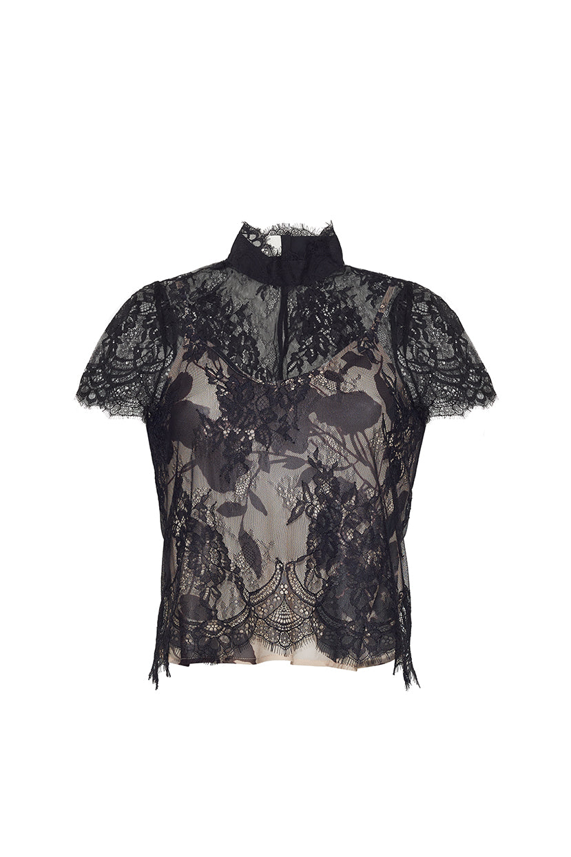 Pamela Top in Black Chantilly Lace
