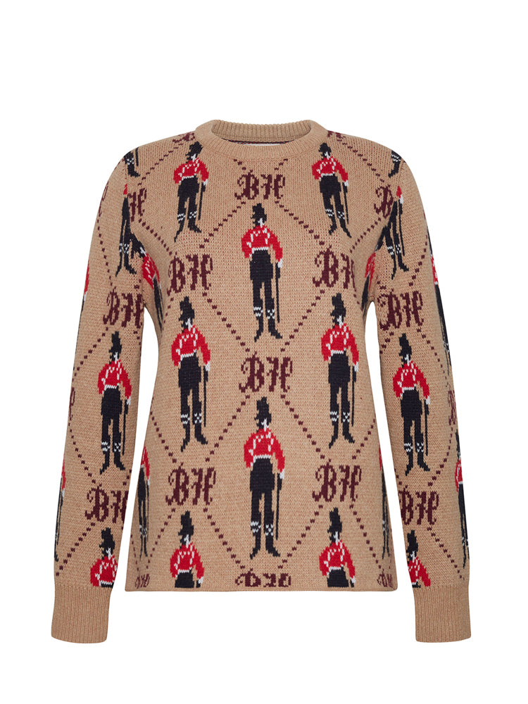 Bowery Boy Jacquard Crewneck RTW LINGUA FRANCA NYC Camel Multi XS