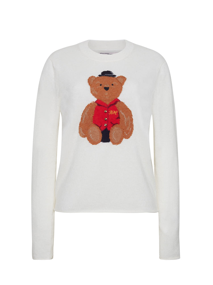 Bo Bear Cashmere Crewneck RTW LINGUA FRANCA NYC Cream XS