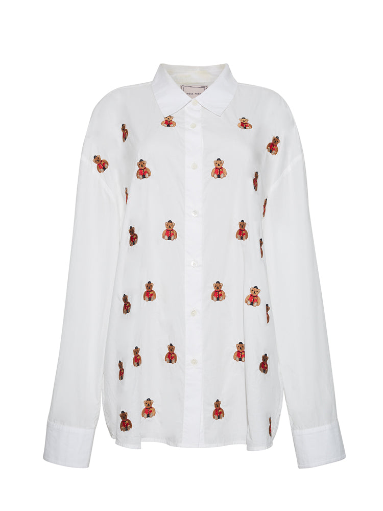 Bowery Bear Button Down Shirt RTW LINGUA FRANCA NYC White XS