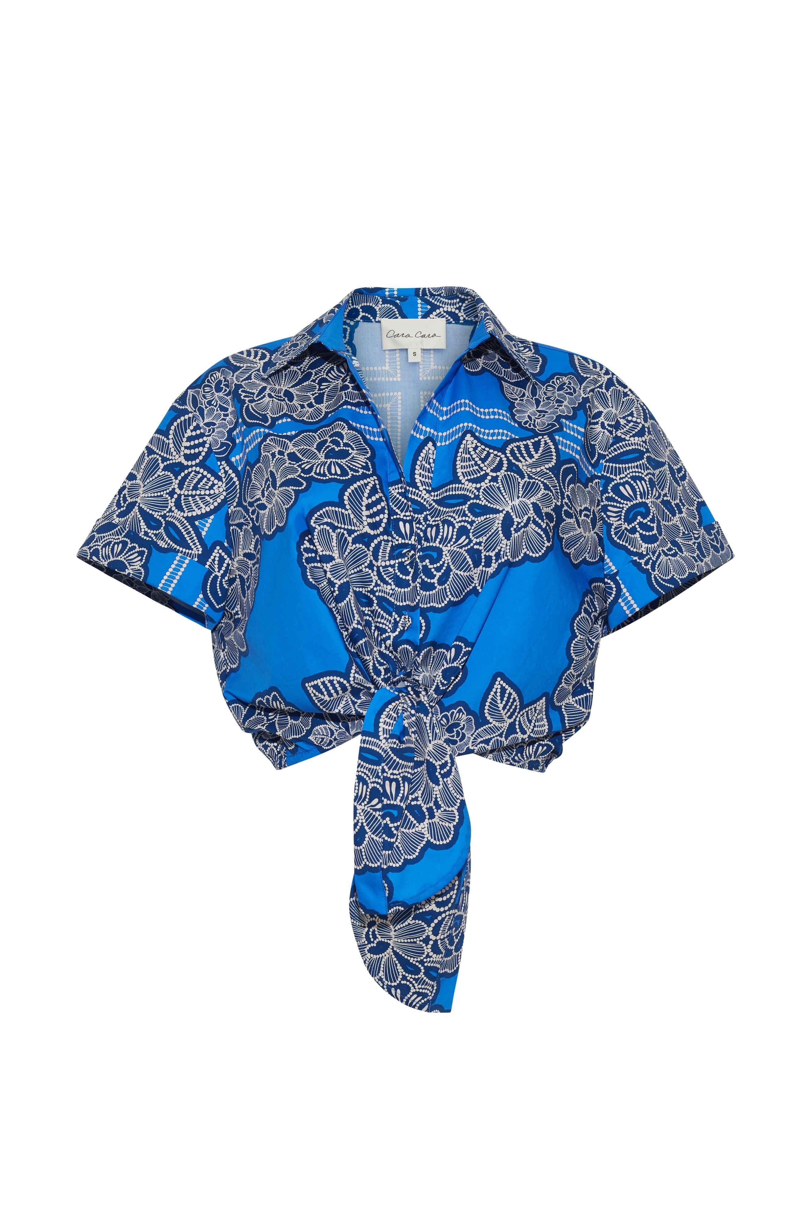 Asbury Top in Carved Petals Cobalt