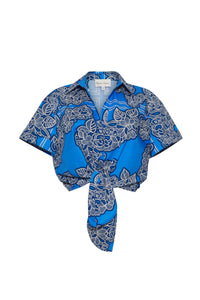 Asbury Top in Carved Petals Cobalt