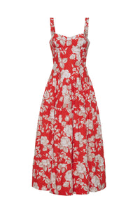 Santiago Midi Dress in Rosebud Red