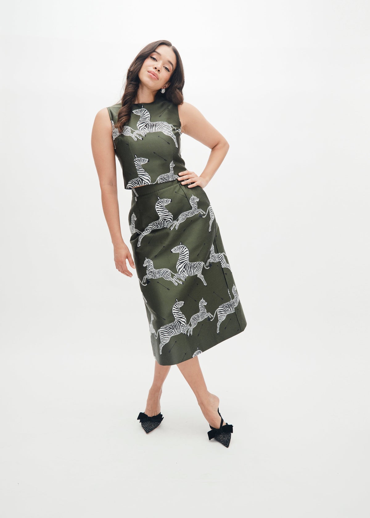 Ali Top in Olive Jumping Zebra Jacquard