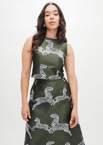 Ali Top in Olive Jumping Zebra Jacquard