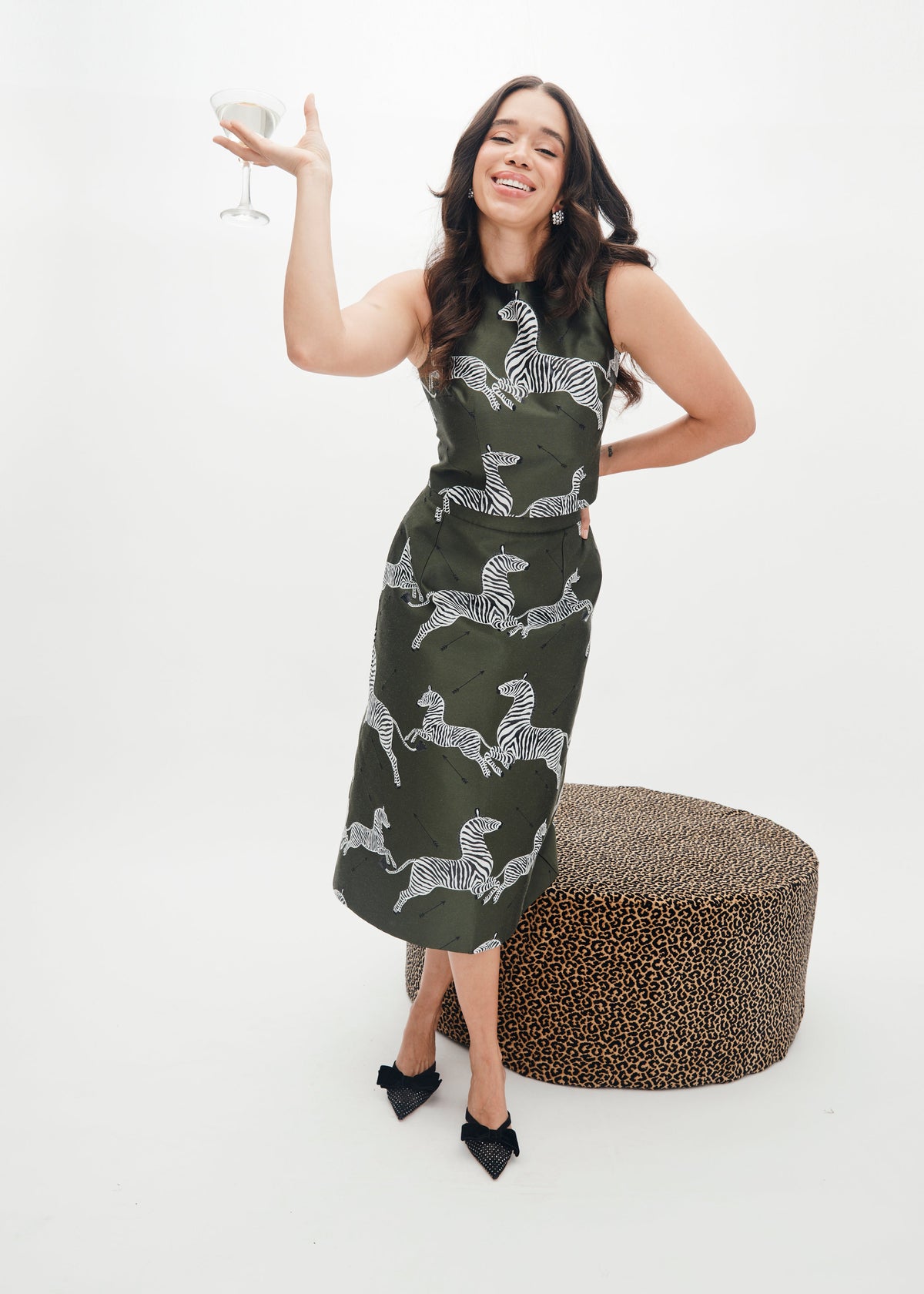 Ali Top in Olive Jumping Zebra Jacquard