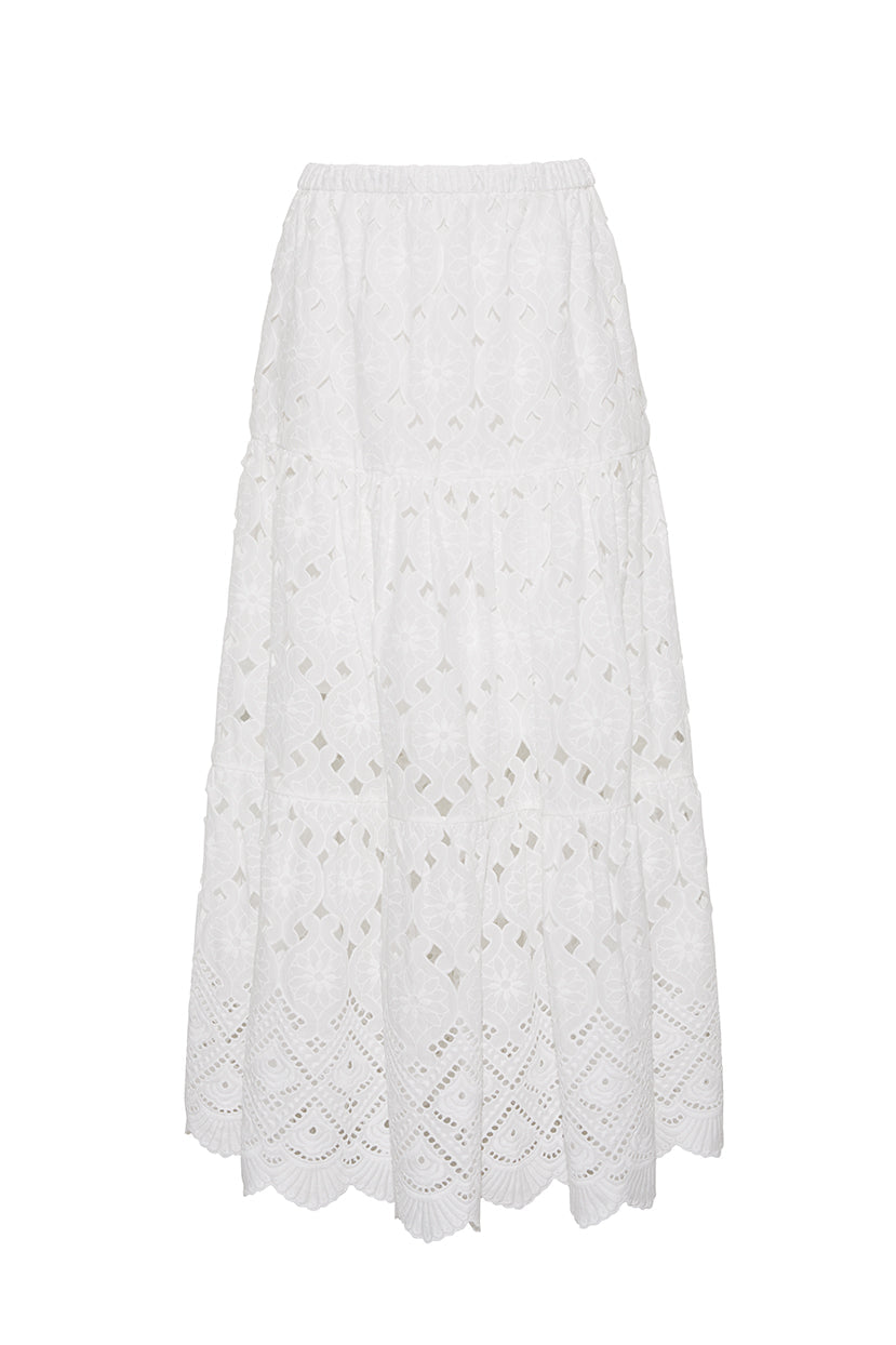 Melanie Skirt in Trellis Eyelet White