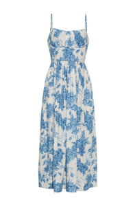 Alba Midi Dress in Tossed Floral Blue