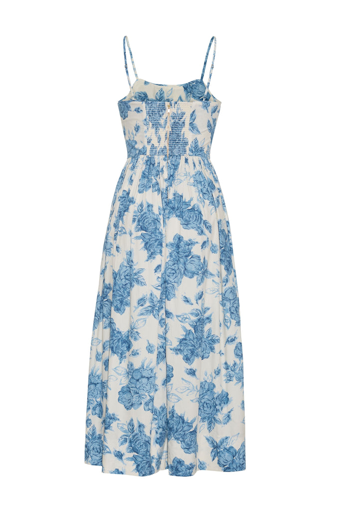 Alba Midi Dress in Tossed Floral Blue