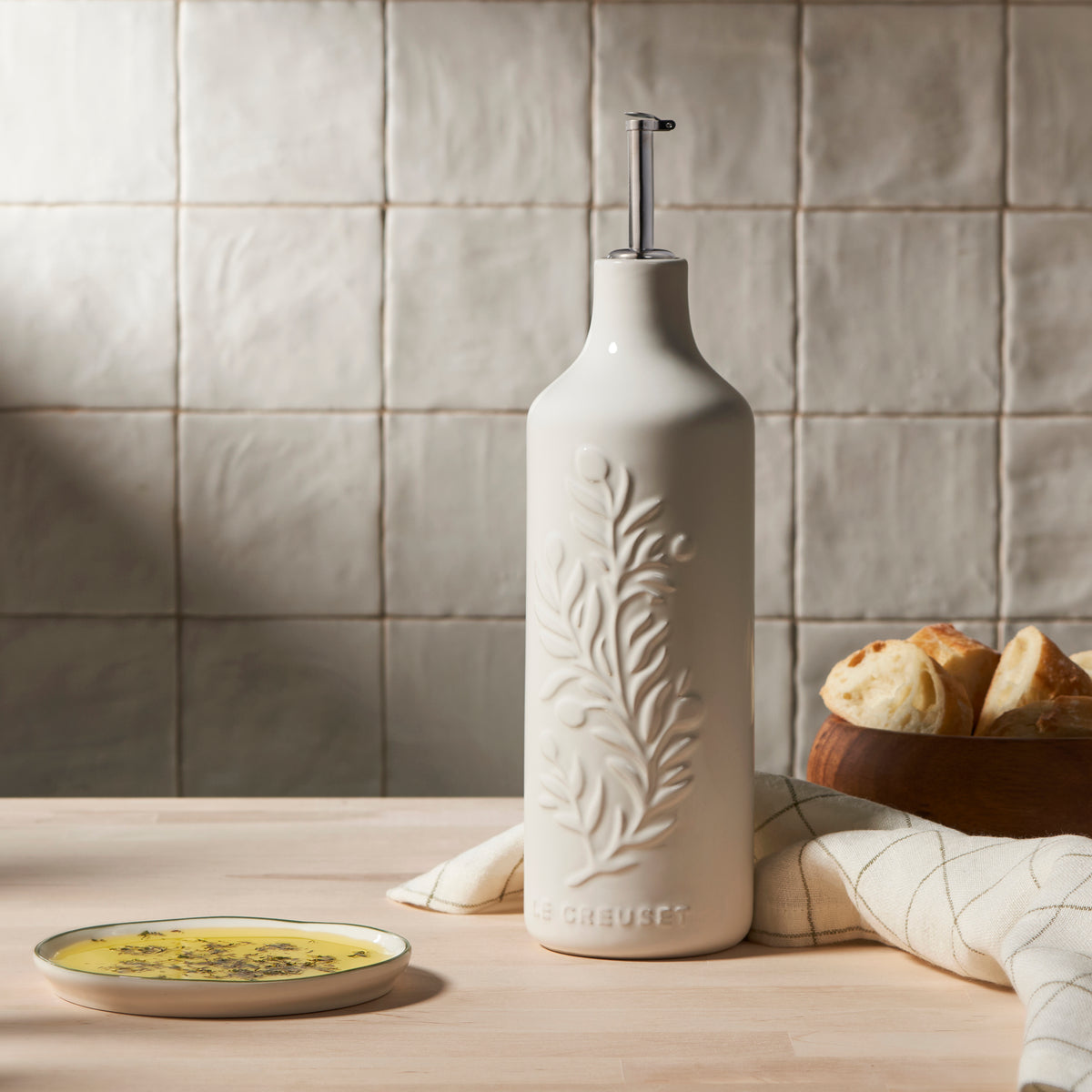 Olive Branch Collection Oil Cruet, 20 oz. in White