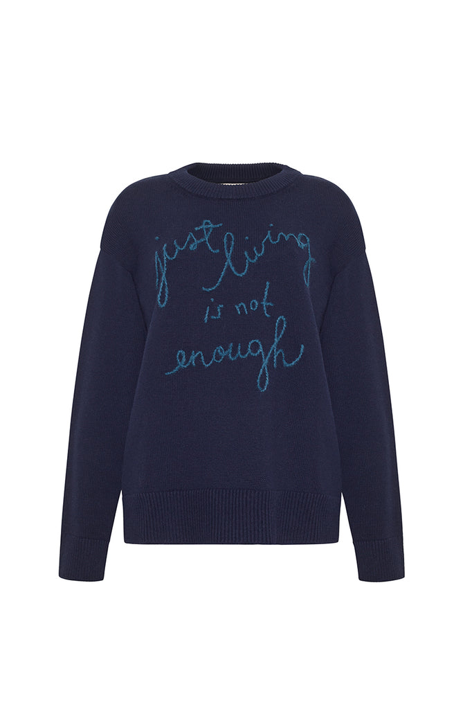Just Living is Not Enough Crewneck in Navy