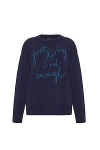 Just Living is Not Enough Crewneck in Navy