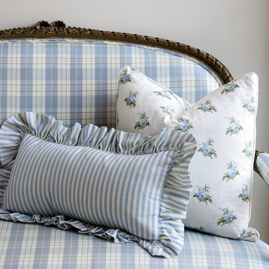 Carolina Stripe Frill Pillow in Atlantic Blue - Caitlin Wilson Designs