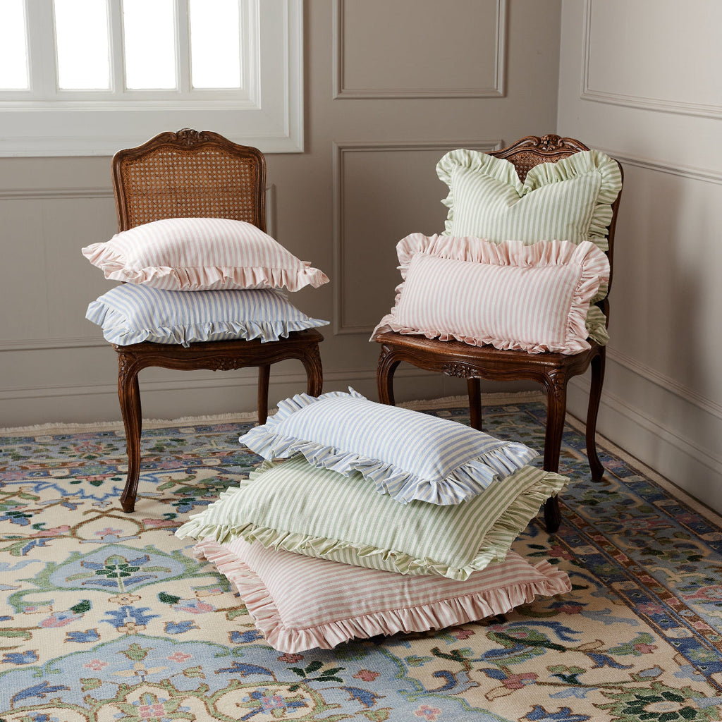 Carolina Stripe Frill Pillow in Atlantic Blue - Caitlin Wilson Designs