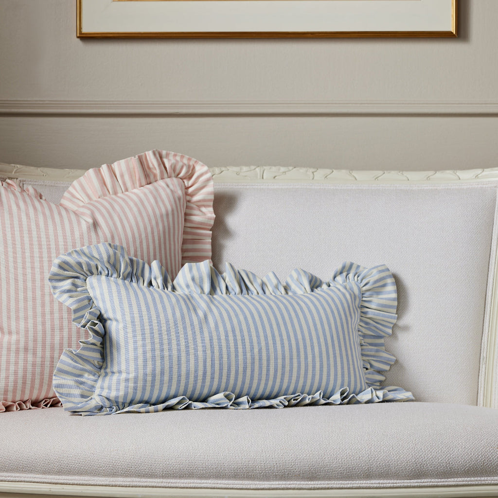 Carolina Stripe Frill Pillow in Atlantic Blue - Caitlin Wilson Designs