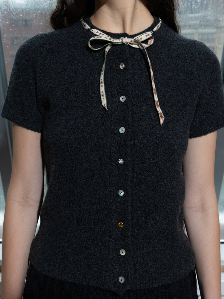 Amalie Cardigan RTW Lingua Franca NYC Charcoal XS