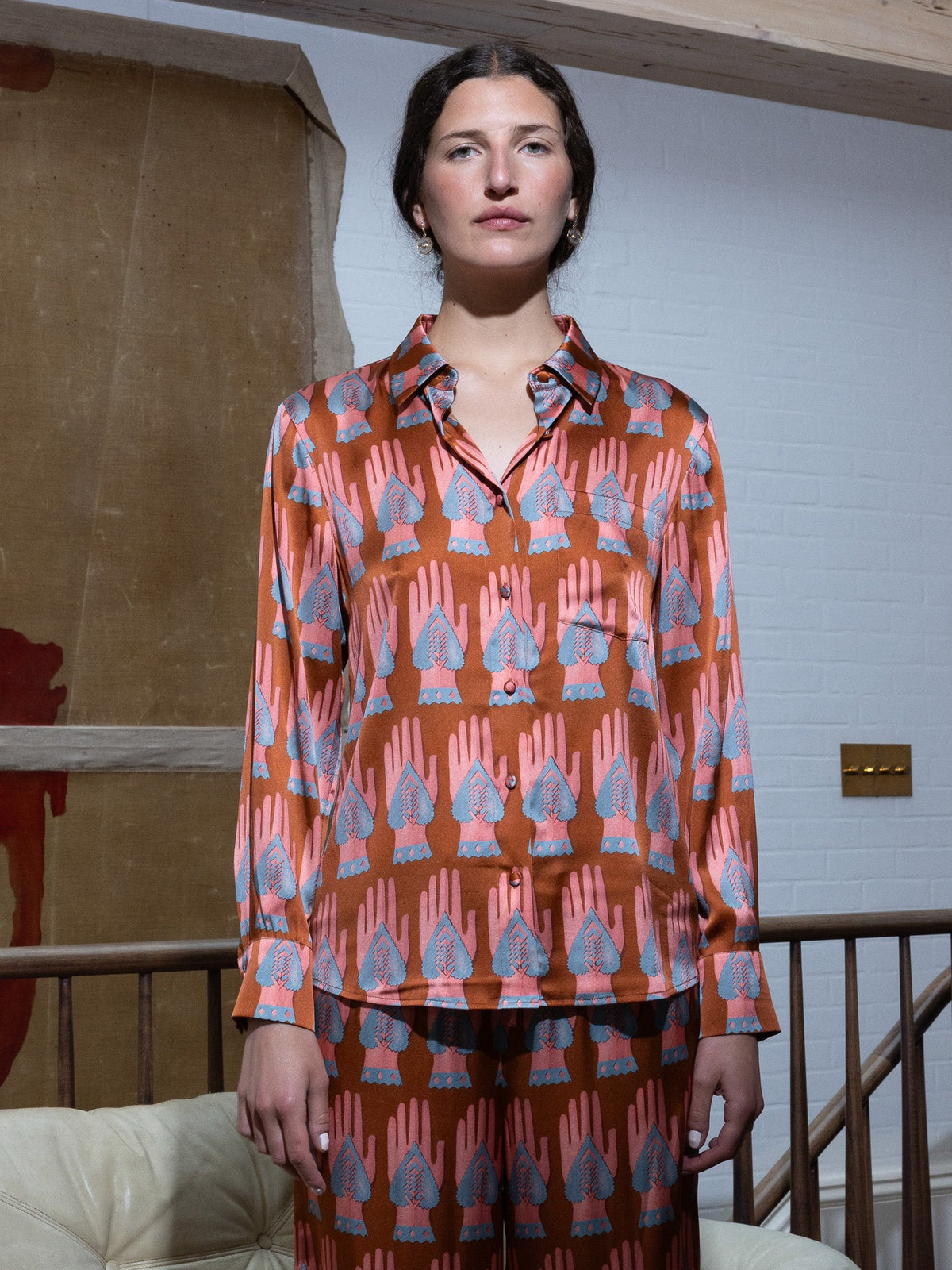 Love Token Button Down RTW Lingua Franca NYC Sienna Multi XS