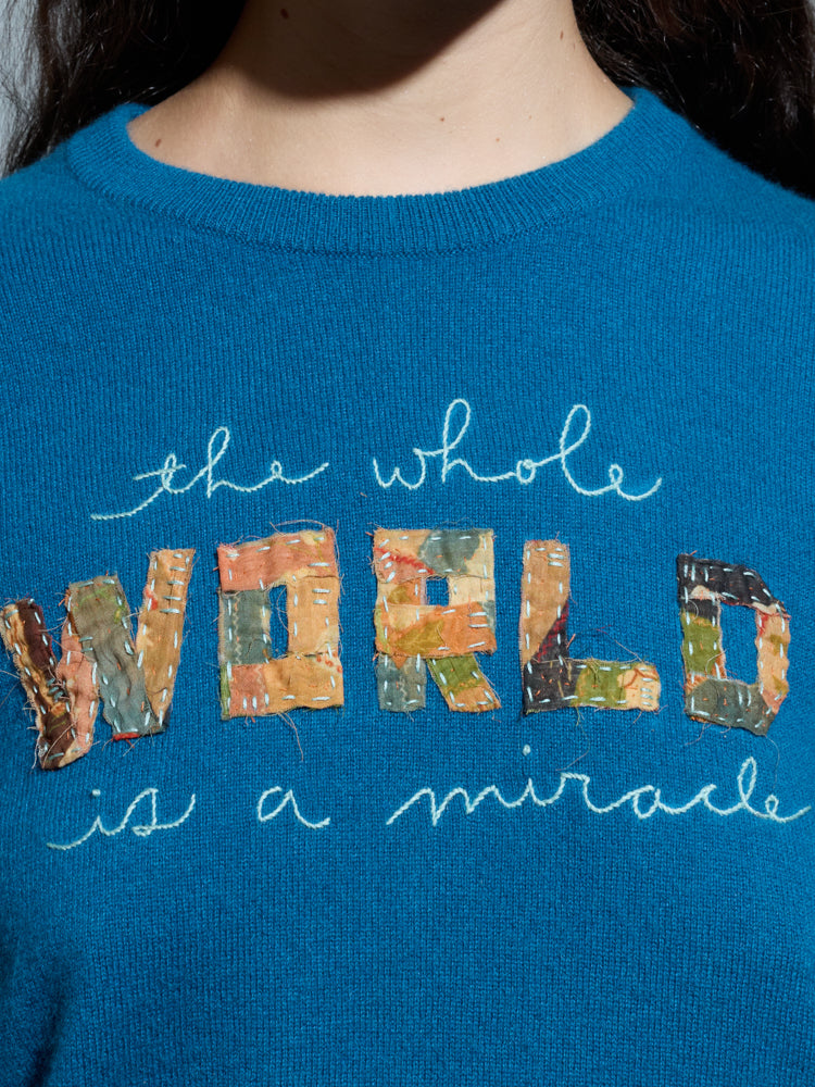 The Whole World Crewneck RTW Lingua Franca NYC Peacock XS