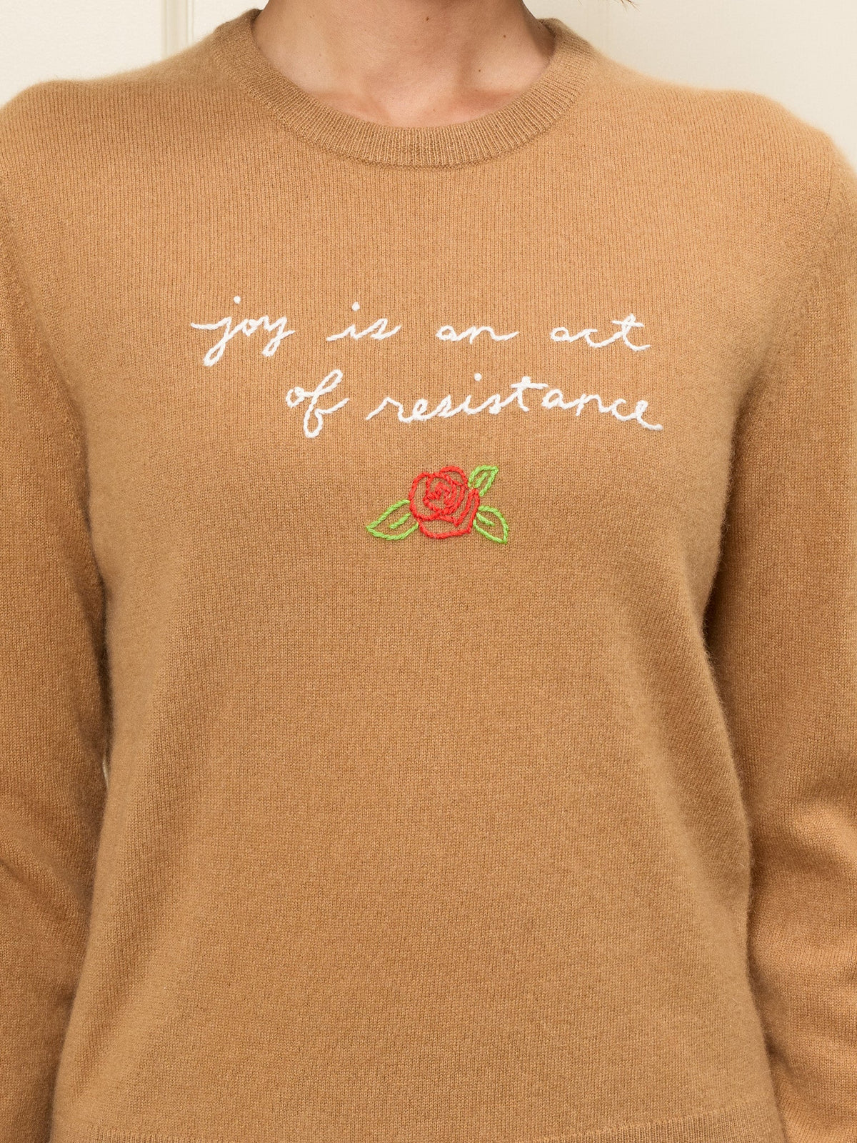 Joy is an Act of Resistance Crewneck RTW LINGUA FRANCA NYC Camel XS