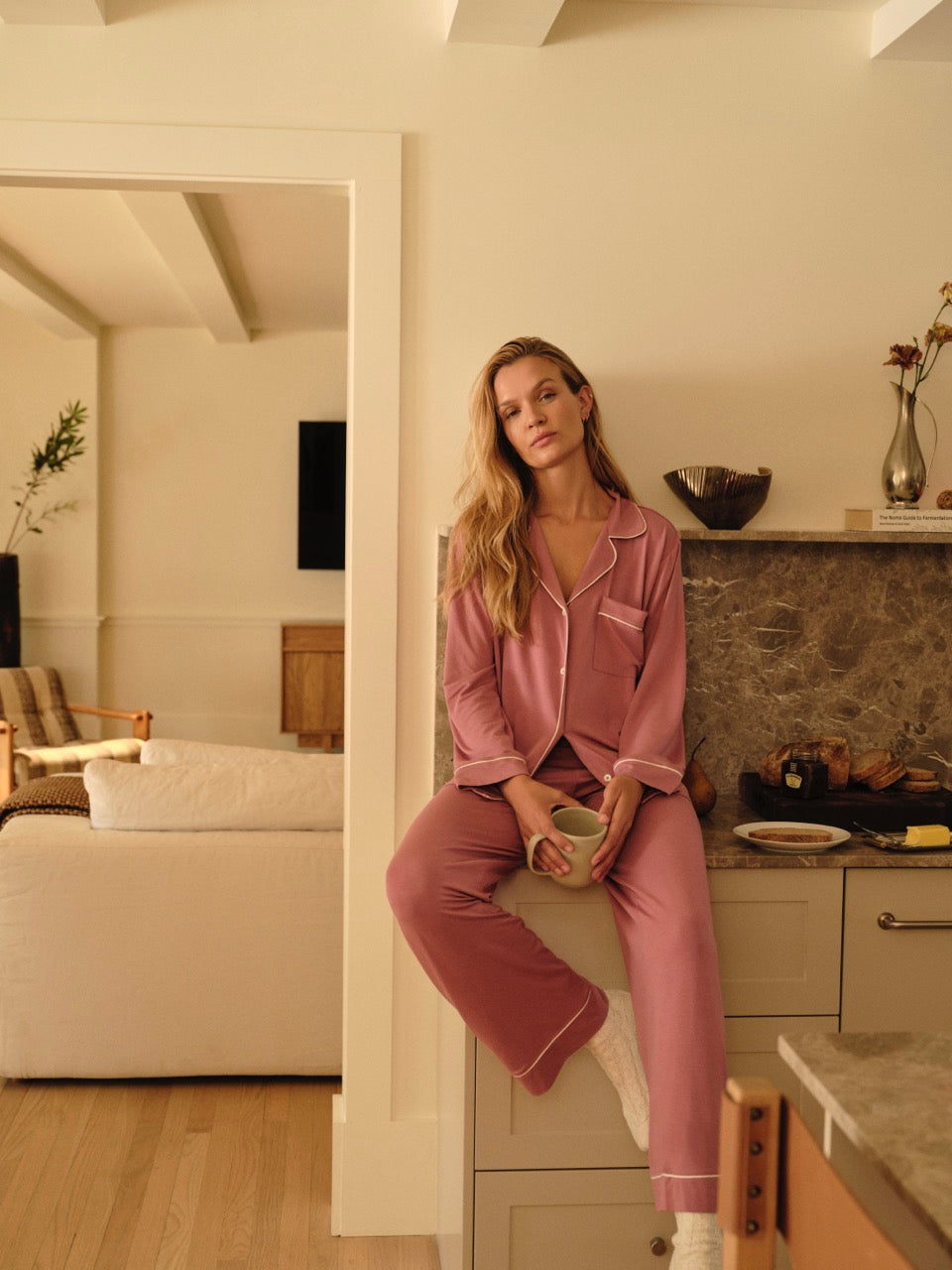 Gisele Long PJ Set in Berry Blush & Ivory