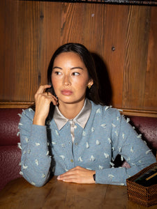 Quilt Knot Cardigan RTW Lingua Franca NYC Sea XS