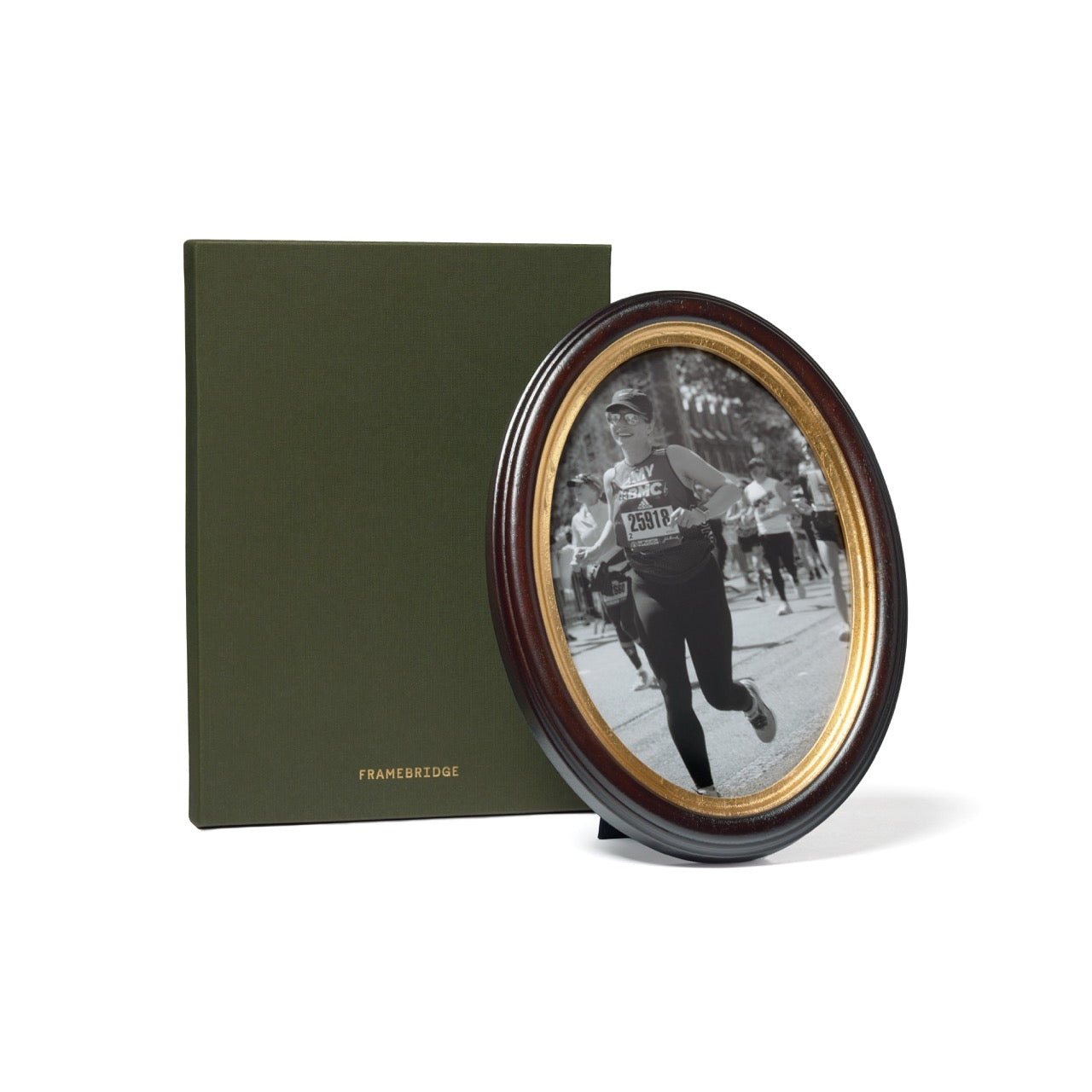 Antiqued Oval Frame Wood and Gold