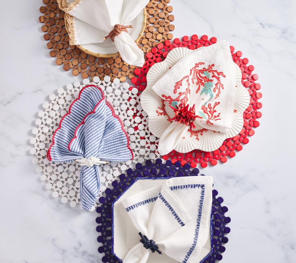 Fiesta Napkin in White, Navy & Red, Set of 4
