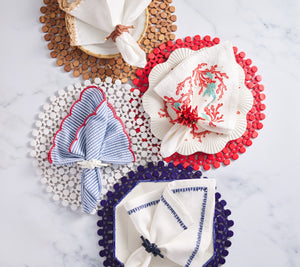 Fiesta Napkin in White, Navy & Red, Set of 4