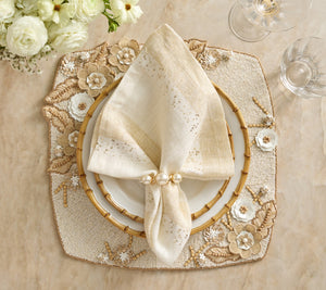 Pearl Drift Napkin Ring in Pearl & Gold, Set of 4