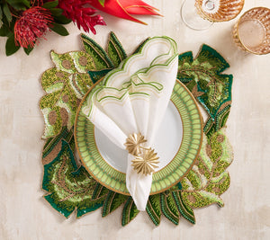 Lune Napkin in White, Green & Gold, Set of 4