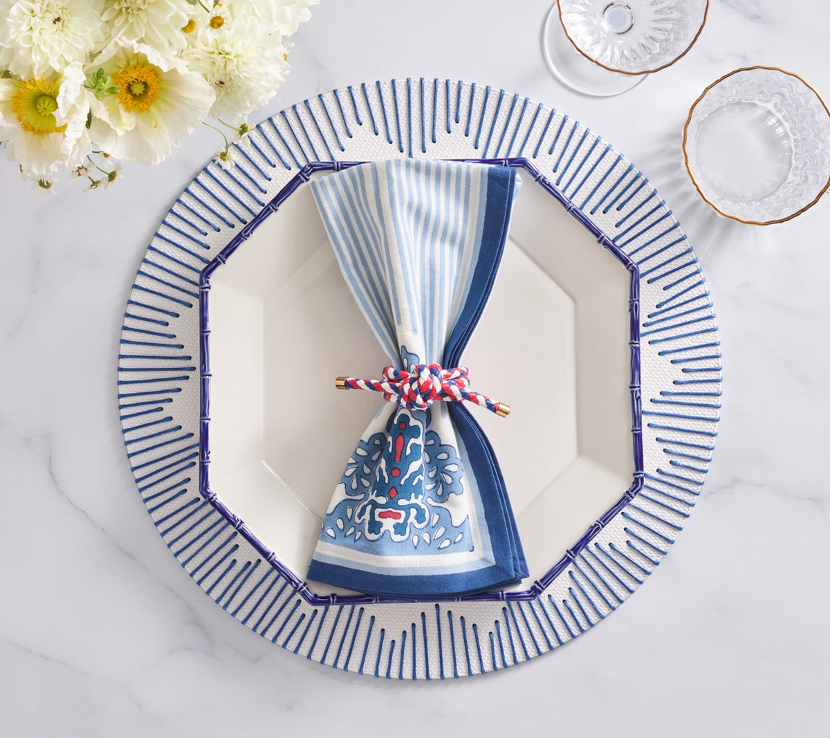 Rope Knot Napkin Ring in Red, White, Blue, Set of 4