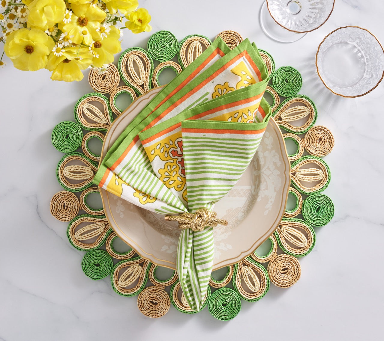 Marisol Placemat in Natural & Green, Set of 4