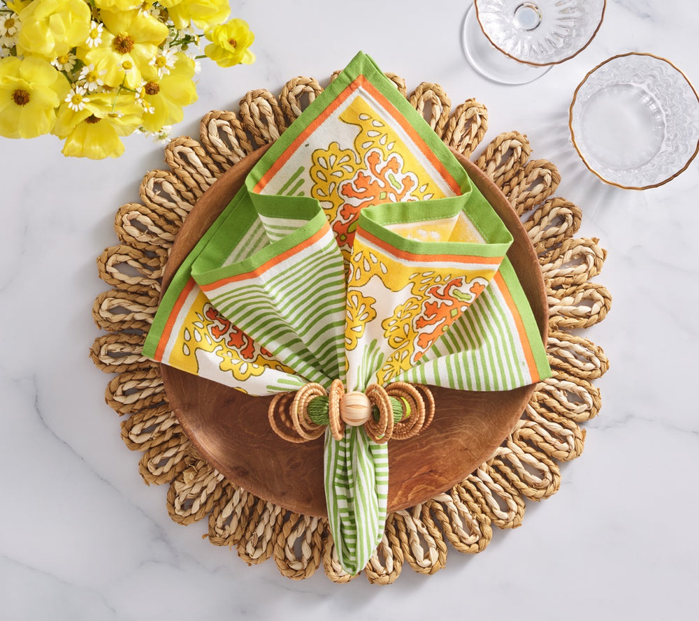 Calypso Napkin Ring in Natural & Green, Set of 4