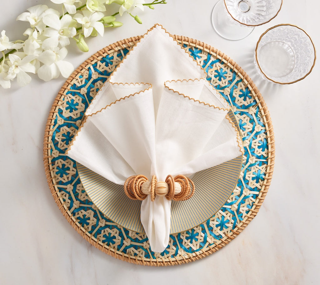 Lanai Placemat in Natural & Turquoise, Set of 4
