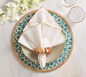 Lanai Placemat in Natural & Turquoise, Set of 4