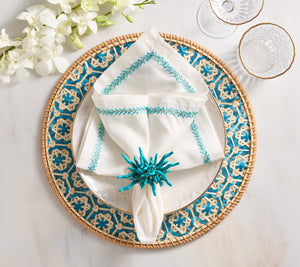 Lanai Placemat in Natural & Turquoise, Set of 4