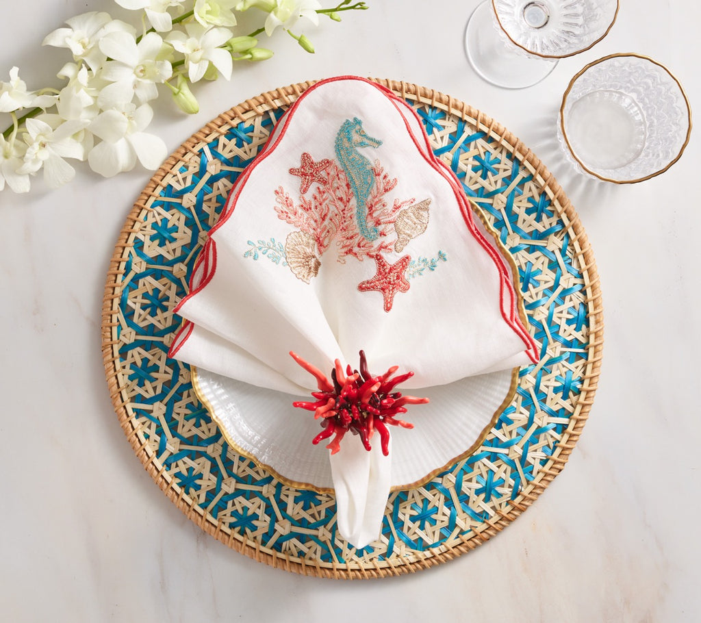 Lanai Placemat in Natural & Turquoise, Set of 4