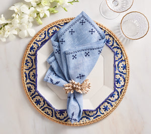 Lanai Placemat in Natural & Blue, Set of 4