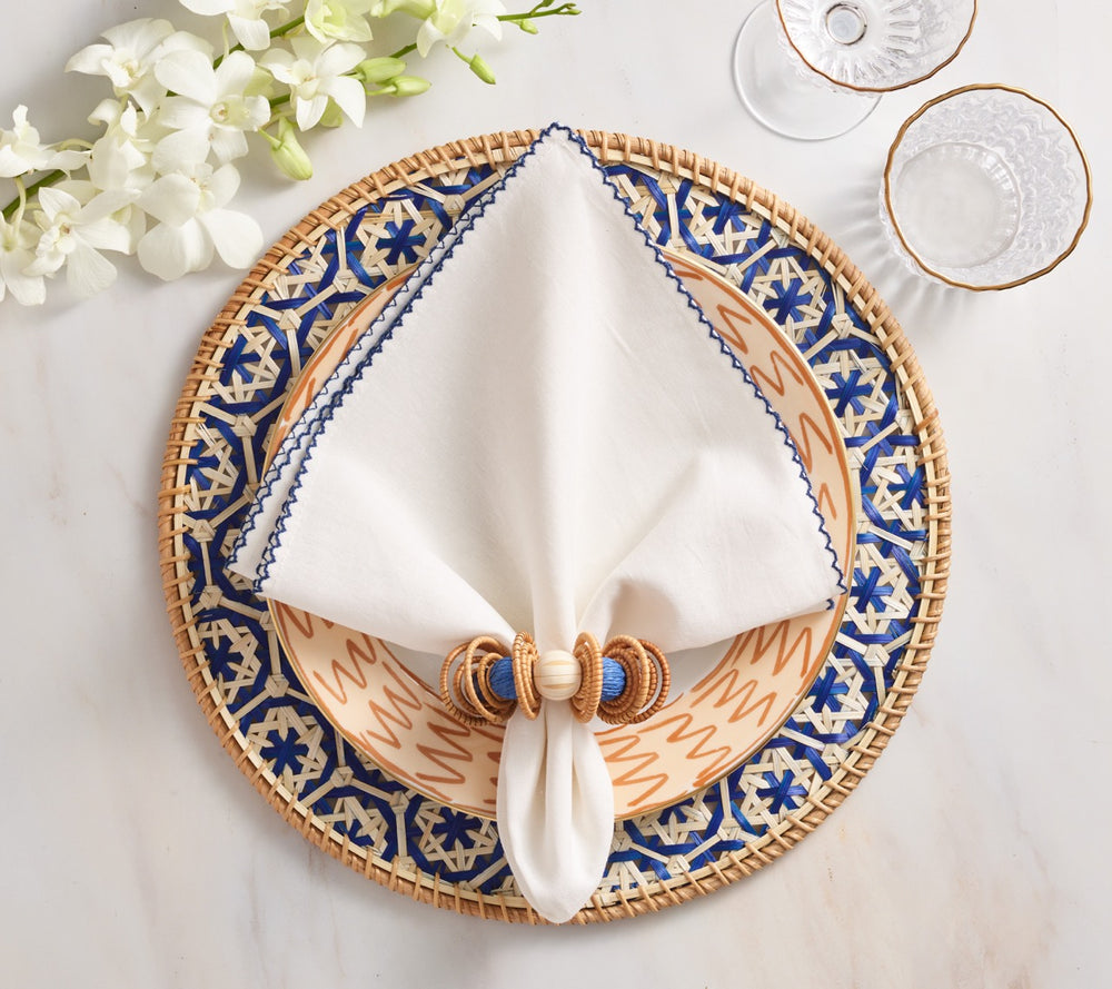 Calypso Napkin Ring in Natural & Blue, Set of 4