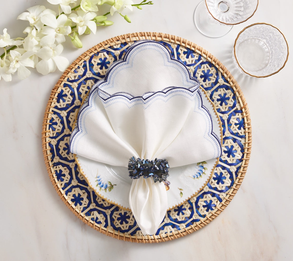 Lanai Placemat in Natural & Blue, Set of 4