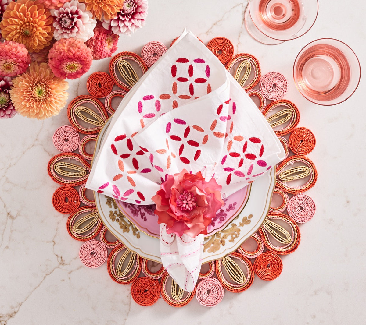 Marisol Placemat in Pink & Orange, Set of 4