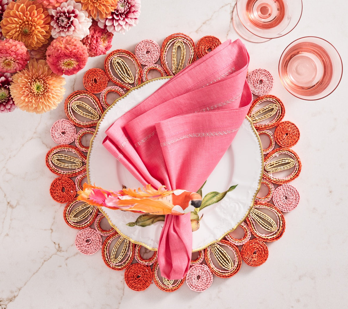 Marisol Placemat in Pink & Orange, Set of 4