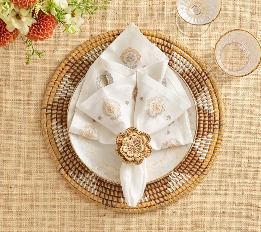 Pareo Napkin Ring in Natural & Brown, Set of 4