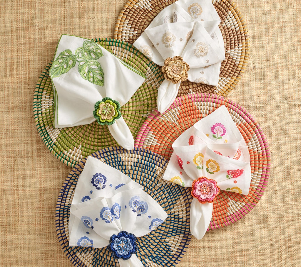 Calypso Napkin in White & Green, Set of 4