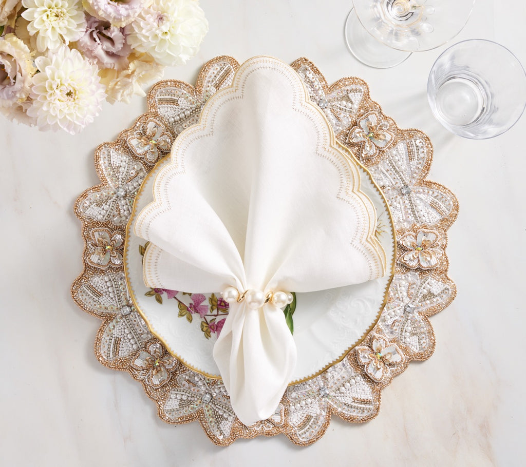 Pearl Drift Napkin Ring in Pearl & Gold, Set of 4